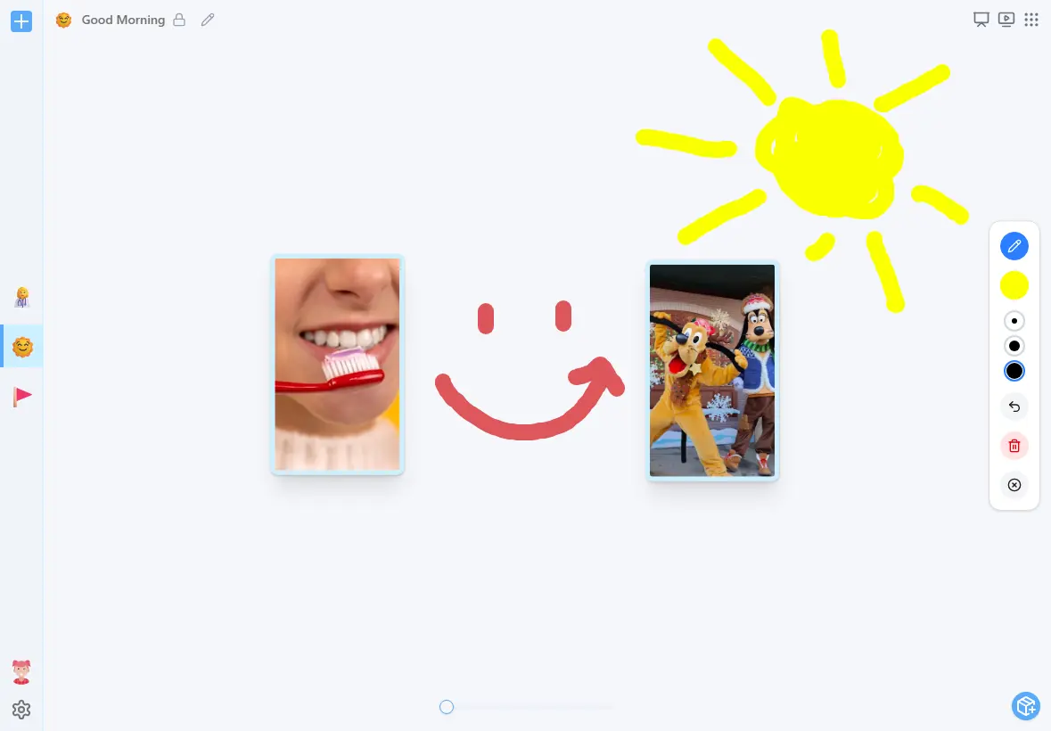 Example of First-Then Board showing toothbrush as first activity and playtime as reward